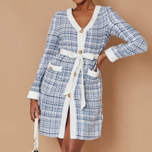 multicolor tweed belted overcoat chic classy elegant fall winter - Picture 5 of 5